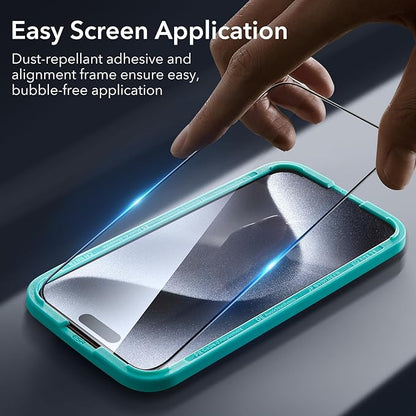 ESR 3+2 Pack for iPhone 15 Pro Screen Protector, 3 Black Edge Tempered-Glass Film and 2 Set Camera Lens Protector, 2.5D Curved Edges, Full-Coverage Military-Grade Protection, Scratch Resistant