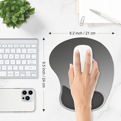 ITNRSIIET Ergonomic Mouse Pad, Cushioned Gel Wrist Rest, Non-Slip Base, Smooth Surface, Cute Multi-Color, 9.5 x 8.2 in, Gray Gradient