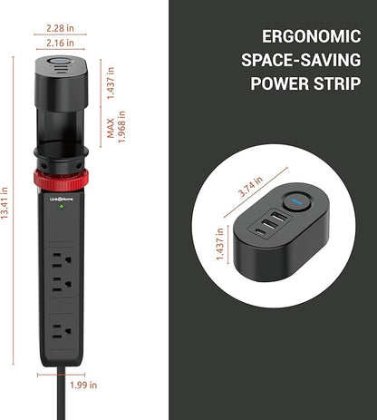 Link2Home Clamp-On Desk Power Strip with 3 Outlets, 3 USB Ports (20W PD Type-C), 6 Ft. Cord, Overload Protection, No Installation Required