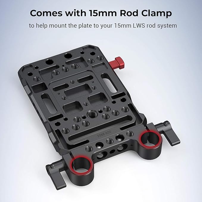 SmallRig Battery Plate with V-Lock Mount with Dual 15mm Rod Clamp Kit for Camera Power Supply - 4958