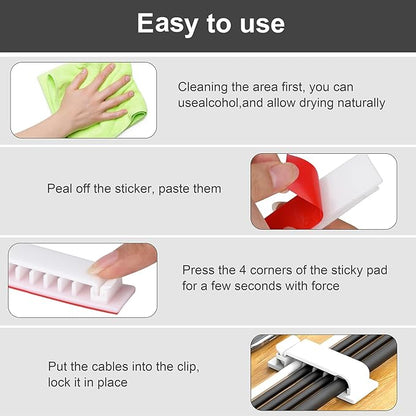 Cable Management Clips, 20Pcs Cable Organizers Wire Clips Cord Holder for TV PC Ethernet Cable Desk Home Office (White)