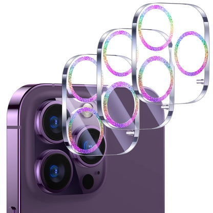 UniqueMe [3 Pack Compatible for iPhone 14 Pro Max/iPhone 14 Pro Camera Lens Protector Tempered Glass,[Case Friendly][Scratch-Resistant][Night Shooting Mode]-Glitter Colorful