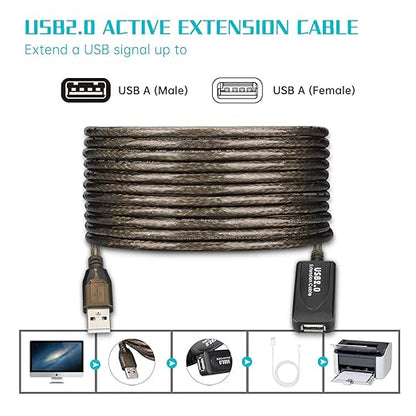 15 FT USB Extension Cable, USB 2.0 Type A Male to A Female Active Repeater Extension Cable 15ft, High Speed 480 Mbps