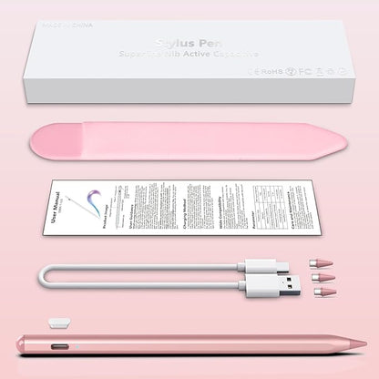 Stylus Pen for iOS&Android Touch Screens, Active Pencil for Samsung, Smart Digital Stylus Pens for Lenovo/Huawei/Vivo/Mi Tablets, iPhone/Google Pixel Smart Phones Drawing&Writing (Rose Gold)