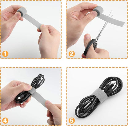 Reusable Fastening Tape Cable Ties 3/4 Inch Double Side Hook Roll (25 Yard, Grey)