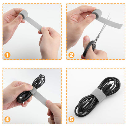 Saisn Reusable Fastening Tape Cable Ties 3/4 Inch Double Side Hook Roll (25 Yard, Grey)