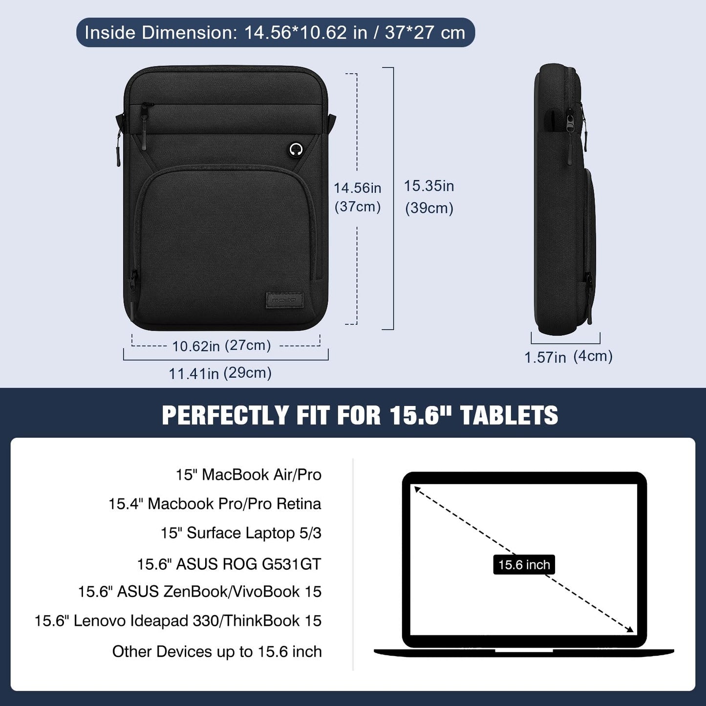 MoKo 15 Inch 360° Protective Laptop Sleeve Shoulder Bag with Earphone Port