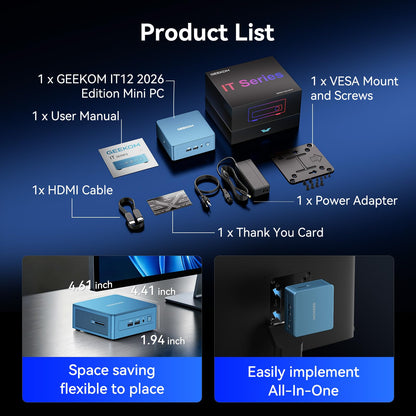 GEEKOM NEW IT12 Mini PC,Intel i3-12300HE(Beats 12450H),16GB RAM,256GB SSD