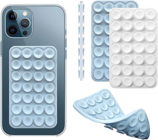 Silicone Double-Sided Suction Phone Case Detachable Mount, Fidget Sticky Grip Phone Accessories, Teen Girl Gifts Trendy Stuff, Hands-Free Stand for ASMR/TikTok/Gym Creators (Small, White+BabyBlue)