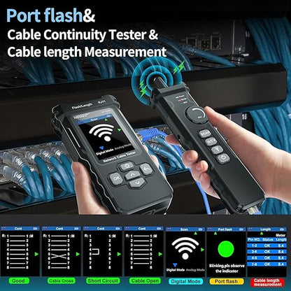 NOYAFA NF-8506 Network Cable Tester with IP Scan, TDR CAT5 CAT6 Ethernet Cable Tester, PoE PingTest, Network Rate Test, Port Flashing, Network Tester Cable Toner for RJ11 RJ45