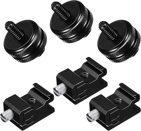 SLOW DOLPHIN 6 Pieces 1/4 Inch Hot Shoe Mount Adapter and 1/4"-20 Screw Thread Cold Shoe Flash Stand Adapter for DSLR Camera Rig, Camera Flash Shoe Mounts for Tripod