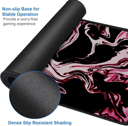 Gaming Mouse Pad, 31.5x15.7 inch Large Extended Computer Keyboard Mouse Mat, Water Resist Non-Slip Mousepad Rubber Base Long XXL Desk Mouse Pad for Gaming, Office & Home, Marble Red