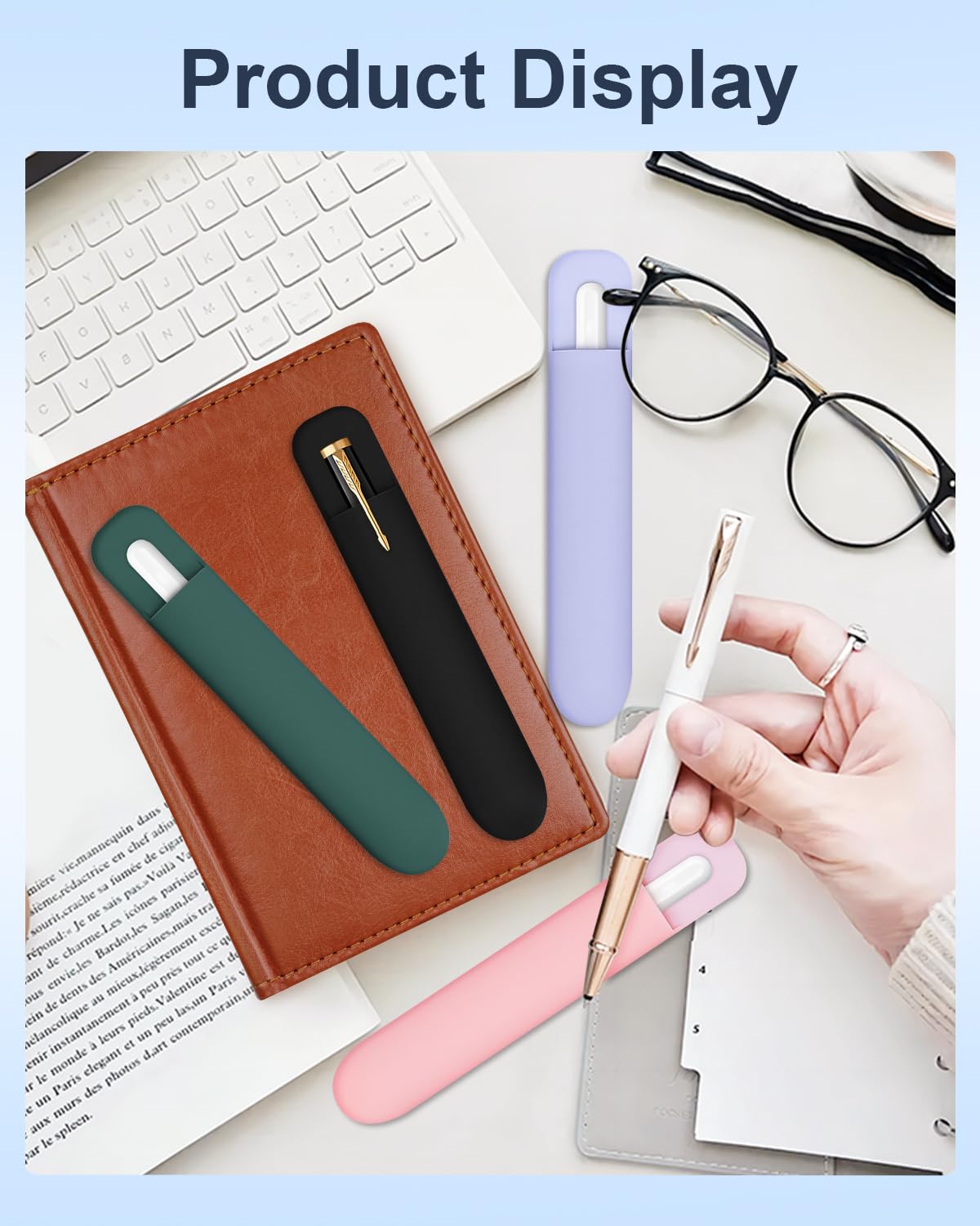 eZAKKA Silicone Pencil Holder for Notebooks & Tablets, Self-Adhesive, Black
