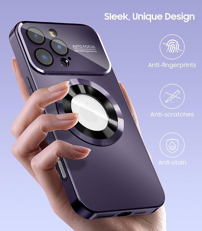 Magnetic for iPhone 16 Pro Max Case, Compatible with MagSafe, Built-in Camera Lens Protector, Logo View, Military Grade Drop Protection Phone Cover, Purple
