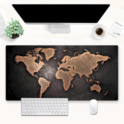 World Map Gaming Mouse Pad XXL Large Vintage Style Full Desk Mat Extended Keyboard Pad with Stitched Edges, Non-Slip Base (31.5" x 15.7")