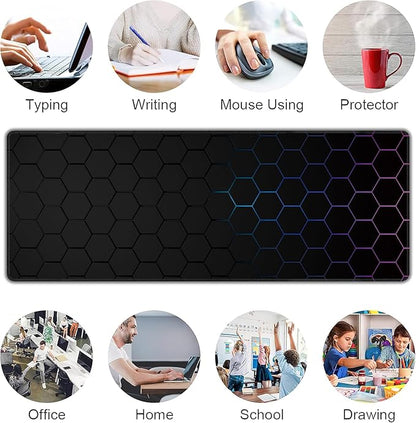 Hexagon Honeycomb Large Mouse Pad,Gaming Keyboard Desk Pad,Extended Mouse Mat Non-Slip Rubber Base with Stitched Edges for Office Game Home XL 31.5"x11.8"