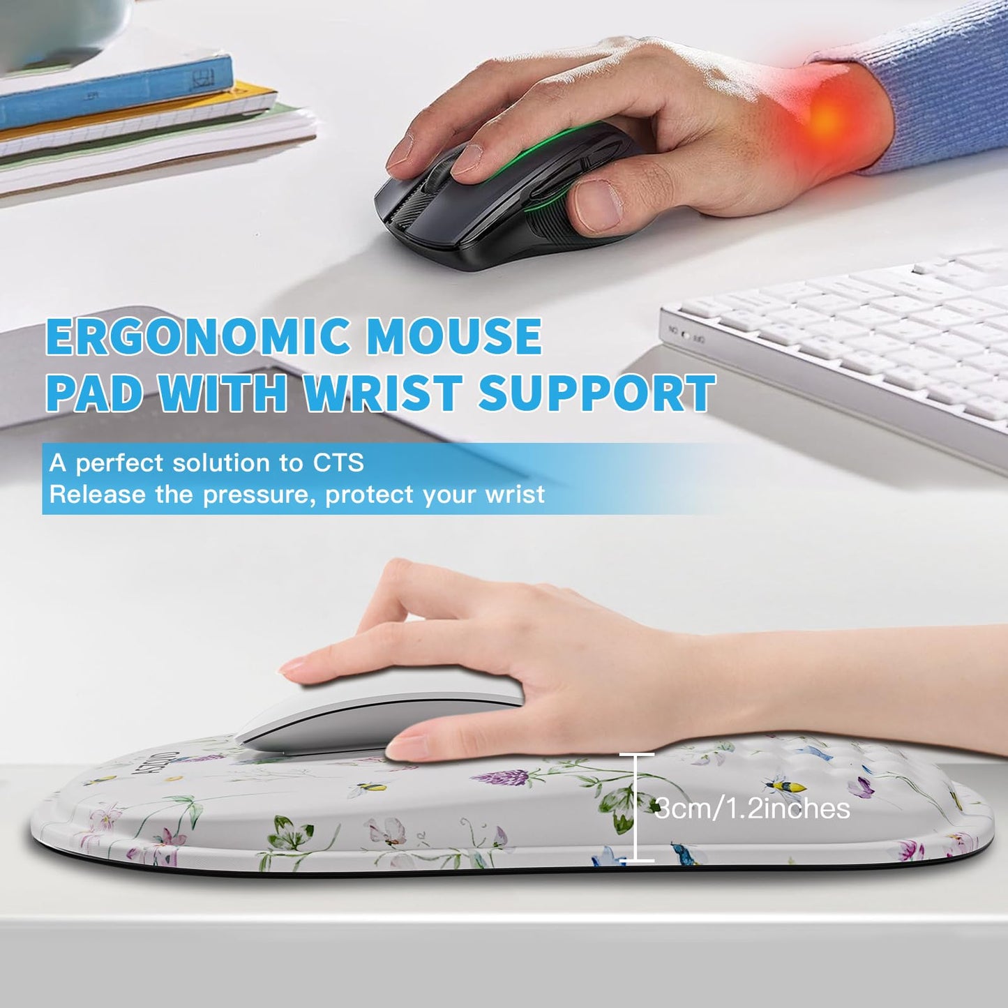 Aszqvd Ergonomic Mouse Pad with Wrist Support, White Mousepad for Desk