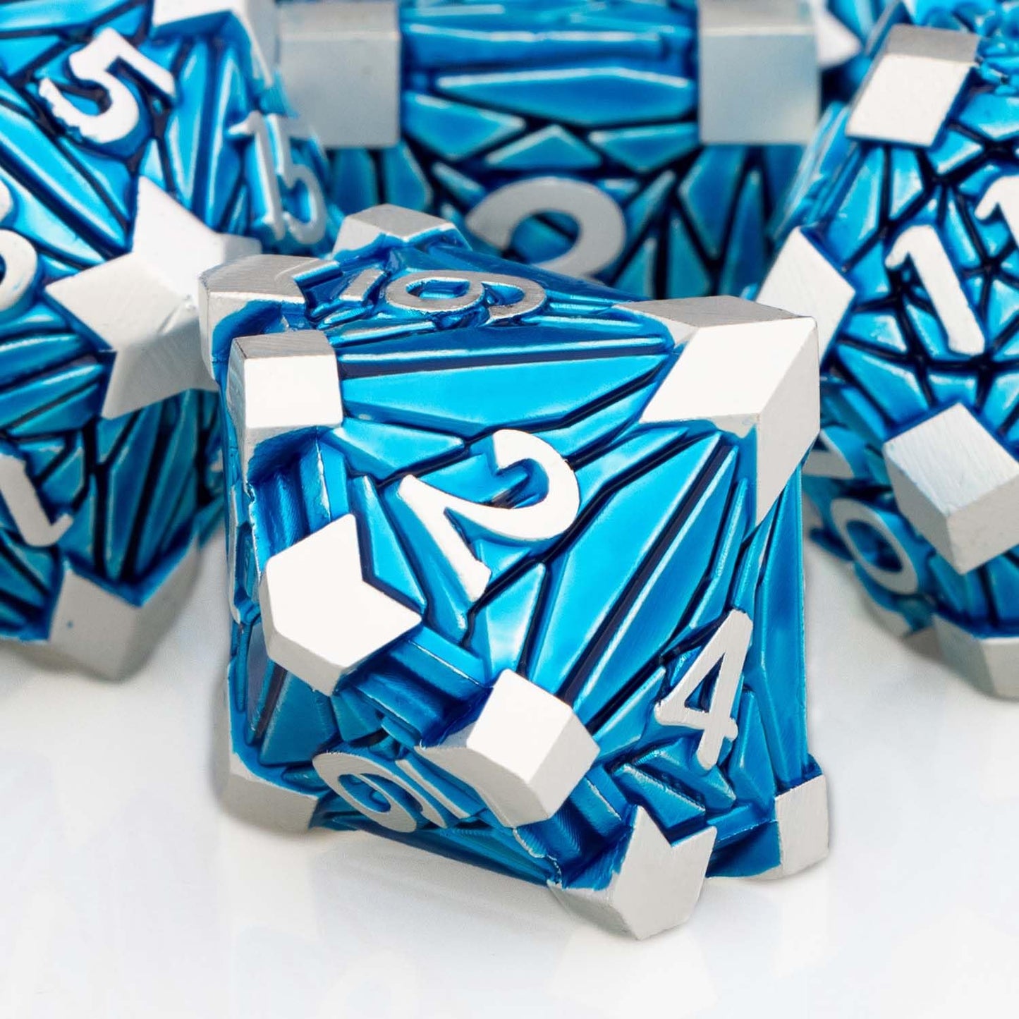 ORIFANTOU 7PCS Metal DND Dice Set with Box, Debris RPG Blue D and D Dice for use with D&D Tabletop Games Role Playing Game Polyhedral Dice Set D20 D12 D10 D8 D6 D4