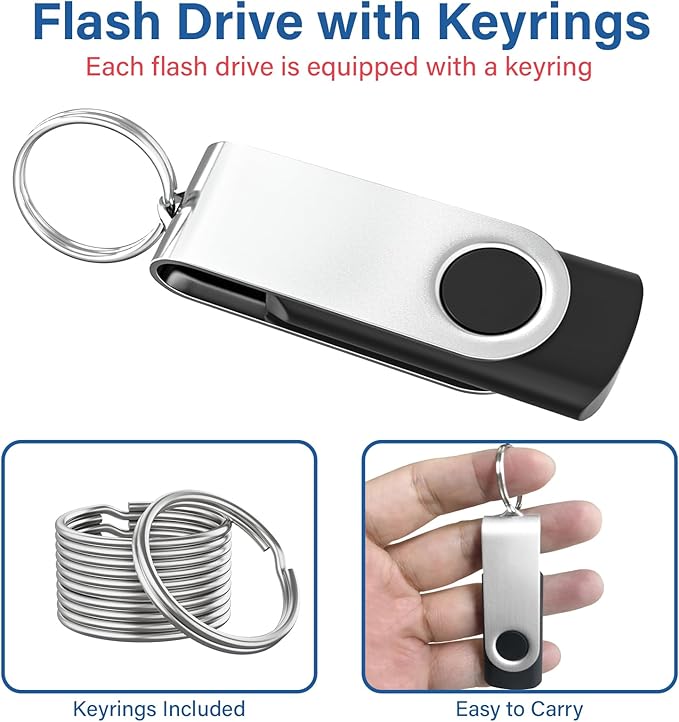 USB Flash Drives 2GB 10 Pack, Wooolken USB 2.0 Thumb Drives with Keychains Memory Stick USB Drive Pendrive for PC Laptop Computer (Black)