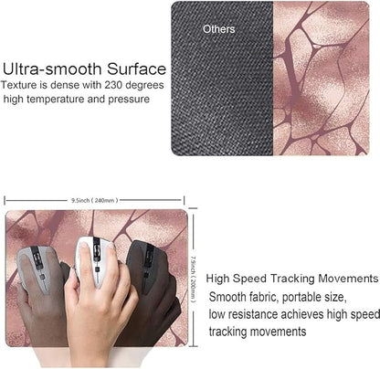 Rose Gold Marble Mouse Pad with Irregular Geometric Design - Gaming Mouse Mat with Waterproof Square Surface, Non-Slip Rubber Base for Office, Home, Laptop, Travel - 9.5"x7.9"x0.12" Inch