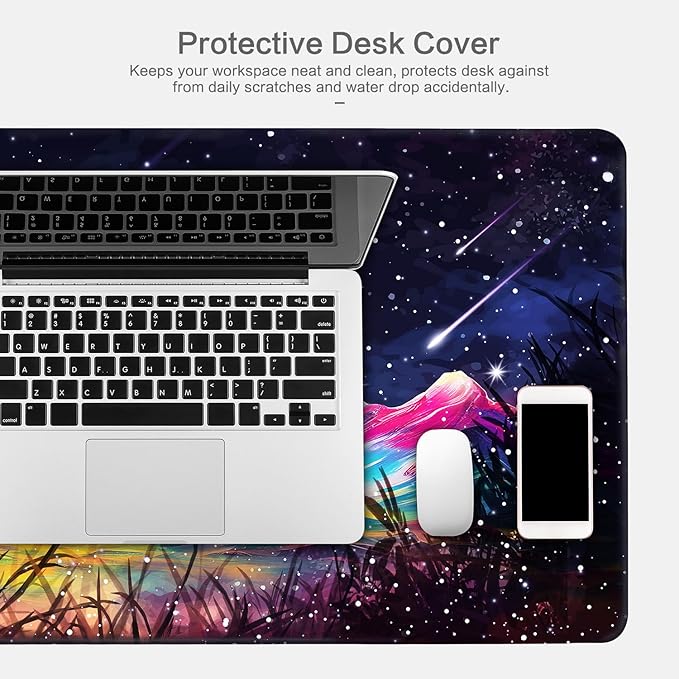 Lokigo Desk Pad Moon Meteor, Big Mouse Pad Mountains Boys Girls Extended Large Gaming Mouse Pad for Desk Non-Slip Rubber Base Stitched Edges DeskMat Work Office Laptop Keyboard DeskMatt