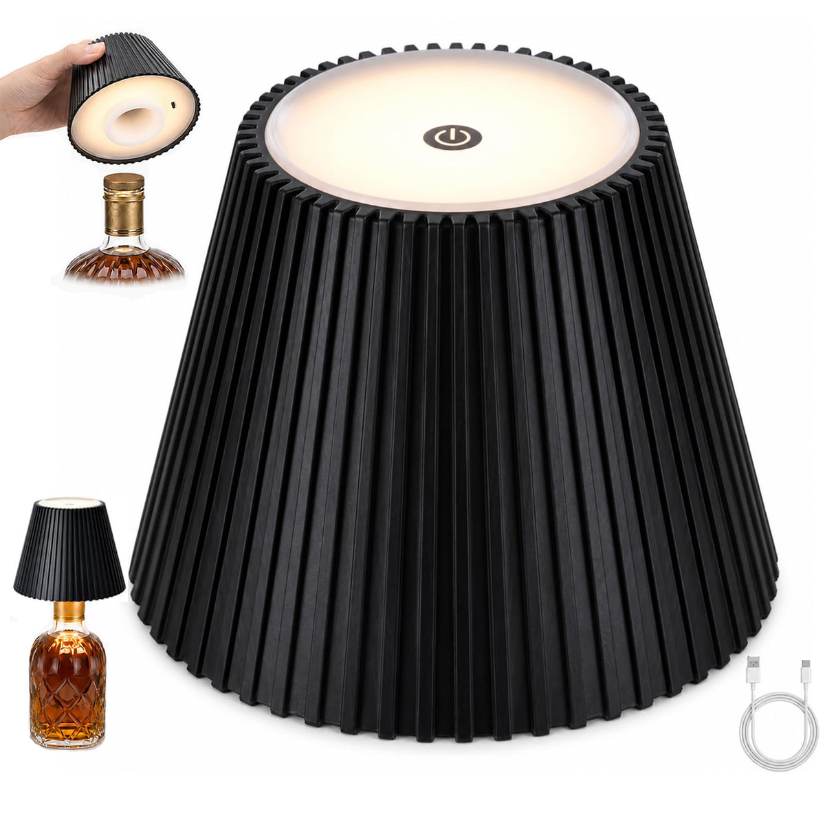 WILIT Wireless Bottle Lamp for Liquor Bottles, 3-Level Brightness LED Night Lights, Wine Lamp for Home Decor, Unique Table Lamp with RGB Lights, Rechargeable Bottle Lights for Bedroom, Black