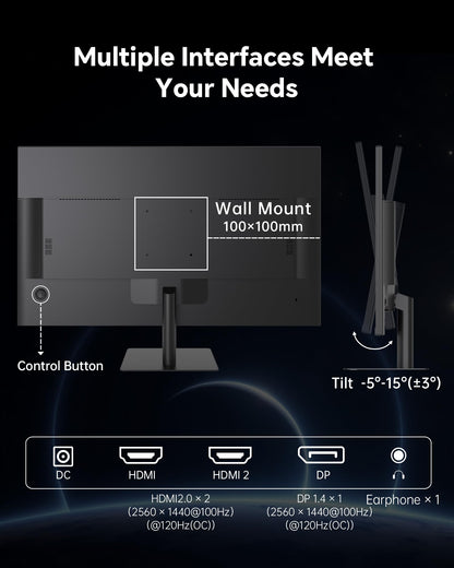 KTC 32 Inch 2K 120Hz Computer Monitor, IPS QHD 2560x1440 Monitor HDR H32T13