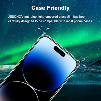 Blue Light Screen Protector for iPhone 14 Pro (6.1")*2 Pack + 2 Pack Camera Lens Protector,Eye Protection,HD Blue Light Blocking Tempered Glass Film, No Bubble, with Easy Installation Kit