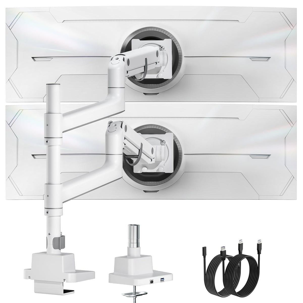 monTEK Dual Monitor Arm, Vertical Stackable 57", Heavy Duty with USB White