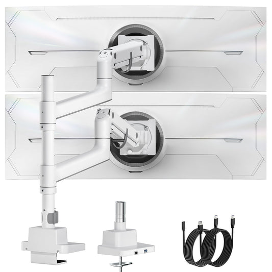 monTEK Dual Monitor Arm, Vertical Stackable 57", Heavy Duty with USB White