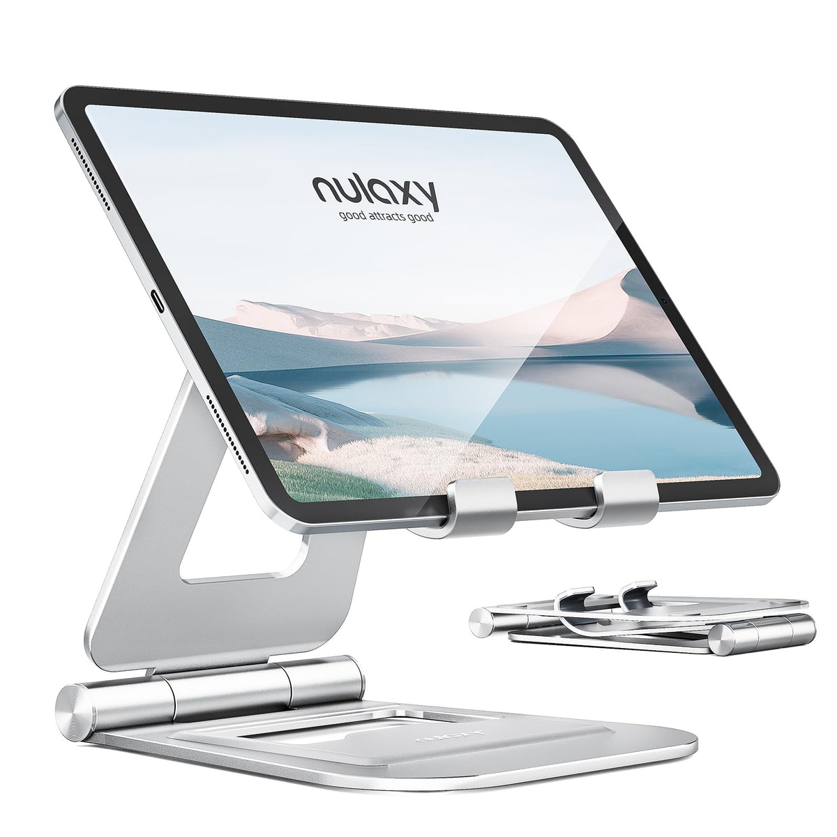 Nulaxy Dual Adjustable Foldable iPad Stand, Full Aluminum, Rose Gold