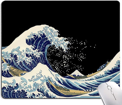 Mouse Pad, Japanese Sea Wave Design Mouse Pad, Washable Square Cloth Mousepad for Gaming Office Laptop, Non-Slip Rubber Computer Mouse Pads for Wireless Mouse, Cool Mouse Pads for Desk