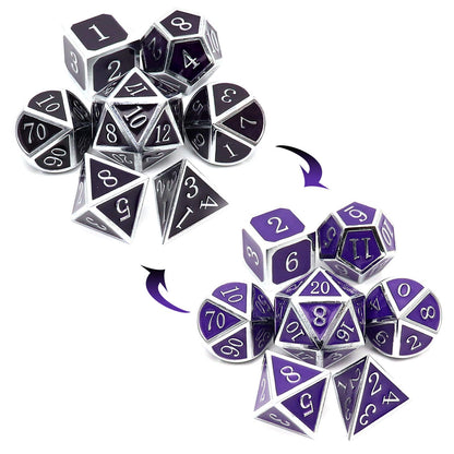 Haxtec Metal DND Dice Set, 7 Pcs Color Changing Polyhedral Dice for RPG