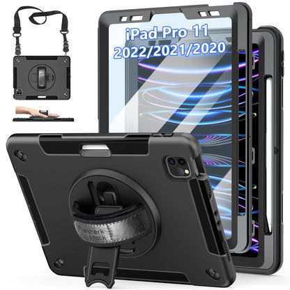 Case for iPad Pro 11 Inch 2022/2021/ 2020/2018: Cover for iPad 11 Inch 4th/ 3rd/ 2nd/ 1st Generation with Screen Protector- Stand- Handle- Shoulder Strap- Pencil Holder Black