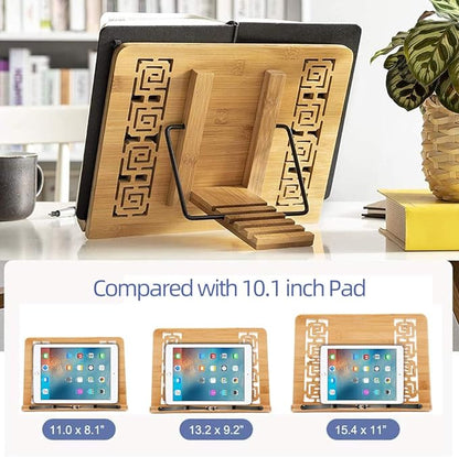 wishacc Large Size Bamboo Book Stand and Cookbook Holders for Reading Hands Free