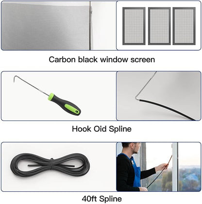 Screen Door Mesh Replacement Kit with All Tools Include Window Screens Mesh 48"x117", Screen Roller, Screen Spline, Spline Hook, Yolovit