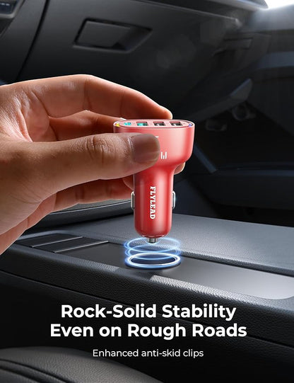 FLYLEAD USB C Car Charger Cigarette Lighter Adapter 75W 4-Port Fast Car Charger Fast Charging Compatible with iPhone16/15/14/13 Series- RED