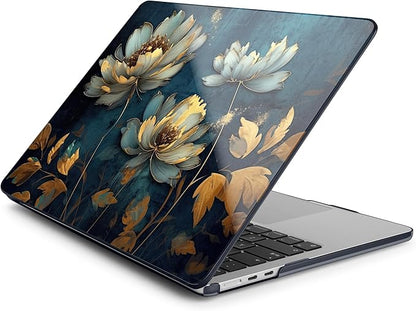 Batianda Premium Case for New MacBook Air 15 inch 2025 2024 2023 with M4 M3 M2 Chip, Designed Black Protective Plastic Hardshell & Keyboard Cover & Screen Protector, Blooming Flowers