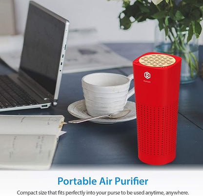 IMUNSEN M-003R True HEPA 13 Filter Air Purifier for Car, Desk, and Office with Carbon Deodorization Filter, 4-Stage Filtration, Smoke, Odors, Allergens, USB Port 5V, Made in Korea - Red