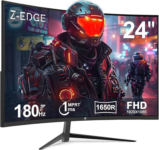 Z-Edge 24 inch Curved Gaming Monitor, 200Hz 165Hz 1650R Computer Monitor, FHD 1080P, Ultra-Fast MPRT 1ms Curved Monitor, 300nits, 16.7M Colors, UG24 1X DP 1.4 Port and 1X 2.0 HDMI Port