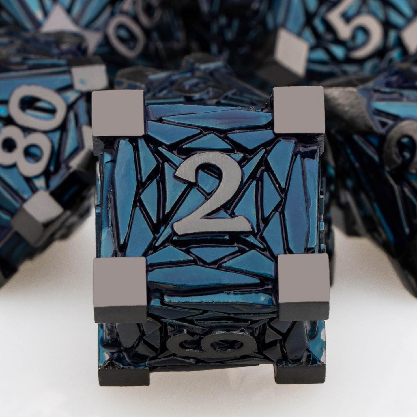 ORIFANTOU 7PCS Metal DND Dice Set with Box, Debris RPG Black Blue D and D Dice for use with D&D Tabletop Games Role Playing Game Polyhedral Dice Set D20 D12 D10 D8 D6 D4