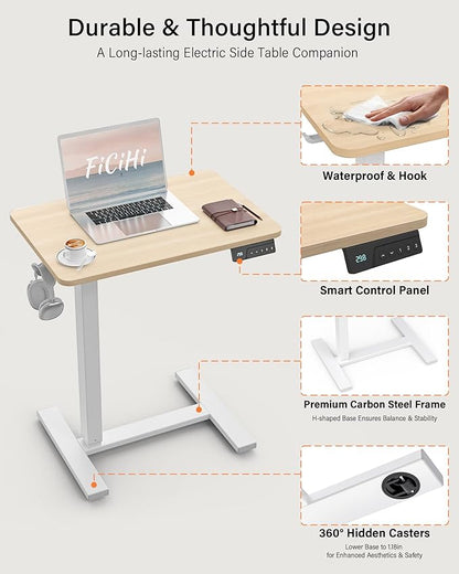 Mobile Standing Desk with Wheels - Electric Height Adjustable Small Movable Laptop Desk, Portable Rolling Computer Sit Stand Side Table for Home Office, Sofa&Bedside Use(27.6",Natural)