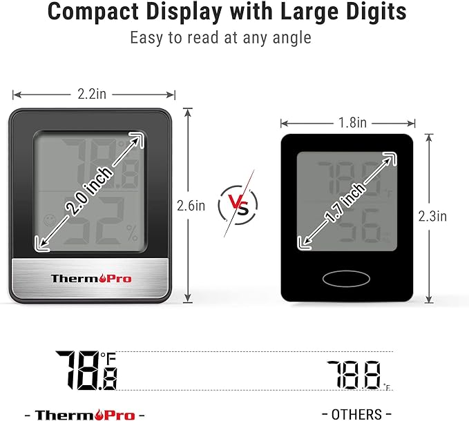 ThermoPro TP49 2 Pieces Digital Hygrometer Indoor Thermometer Humidity Meter Room Thermometer with Temperature and Humidity Monitor Mini Hygrometer Black Weather Station