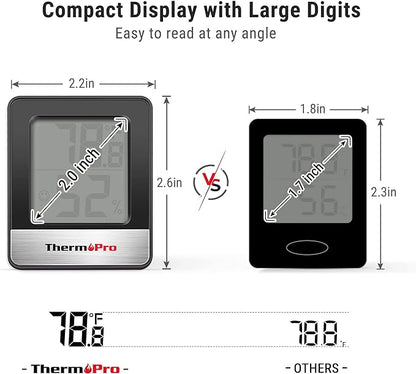 ThermoPro TP49 2 Pieces Digital Hygrometer Indoor Thermometer Humidity Meter Room Thermometer with Temperature and Humidity Monitor Mini Hygrometer Black Weather Station