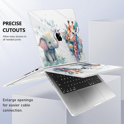 for MacBook Pro 16 inch Case 2021 2022 2023 2024 Release A3186 A3403 M4 A2991 M3 A2780 M2 A2485 M1 Pro/Max, Hard Shell Case with Screen Protector & Keyboard Cover, Elephant & Giraffe