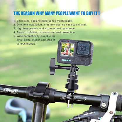 Bike Handlebar Mount for GoPro, 360 Degree Aluminium Alloy Motorbikes Round Tube Mount for Hero 13/12/11/10/9/8 and Other Action Cameras
