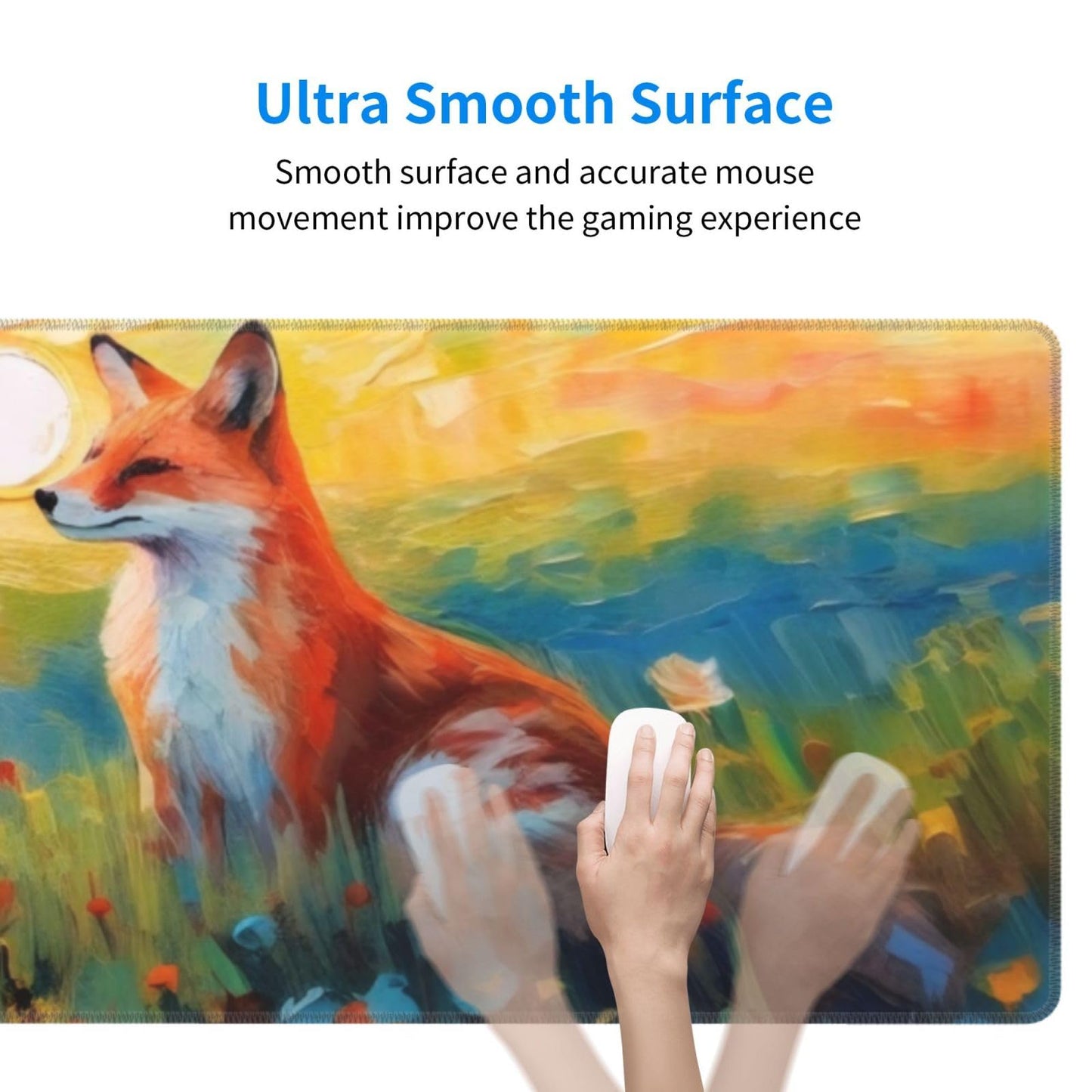 Gaming Mouse Pad, Large Non-Slip Rubber Base Mousepad, Keyboard Mouse Mat, Desk Pad with Stitched Edges, 31.5x11.8inch, Fox