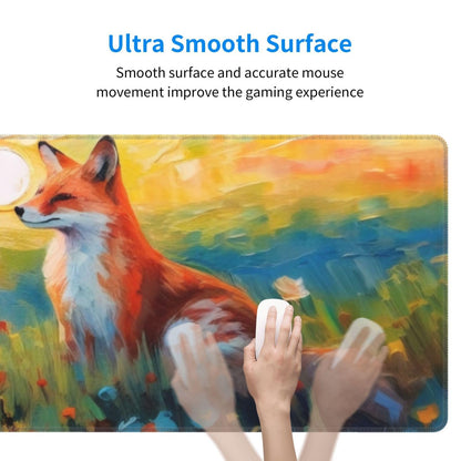 Gaming Mouse Pad, Large Non-Slip Rubber Base Mousepad, Keyboard Mouse Mat, Desk Pad with Stitched Edges, 31.5x11.8inch, Fox