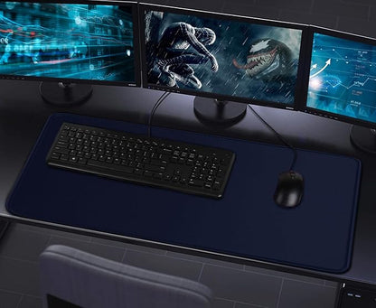 Large Extended Gaming Mouse Pad with Stitched Edges, Durable Non-Slip Natural Rubber Base, Waterproof Computer Keyboard Pad Mat for Esports Pros/Gamer/Desktop/Office/Home - Dark Blue
