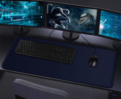 Large Extended Gaming Mouse Pad with Stitched Edges, Durable Non-Slip Natural Rubber Base, Waterproof Computer Keyboard Pad Mat for Esports Pros/Gamer/Desktop/Office/Home - Dark Blue